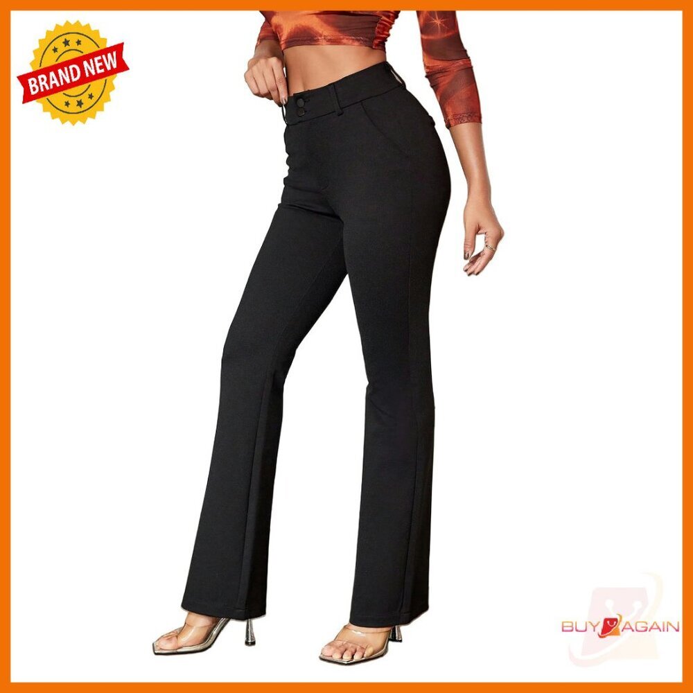 Stretch Wide Leg Dress Pants Wrinkle Free Adjustable Waist Office Trousers
